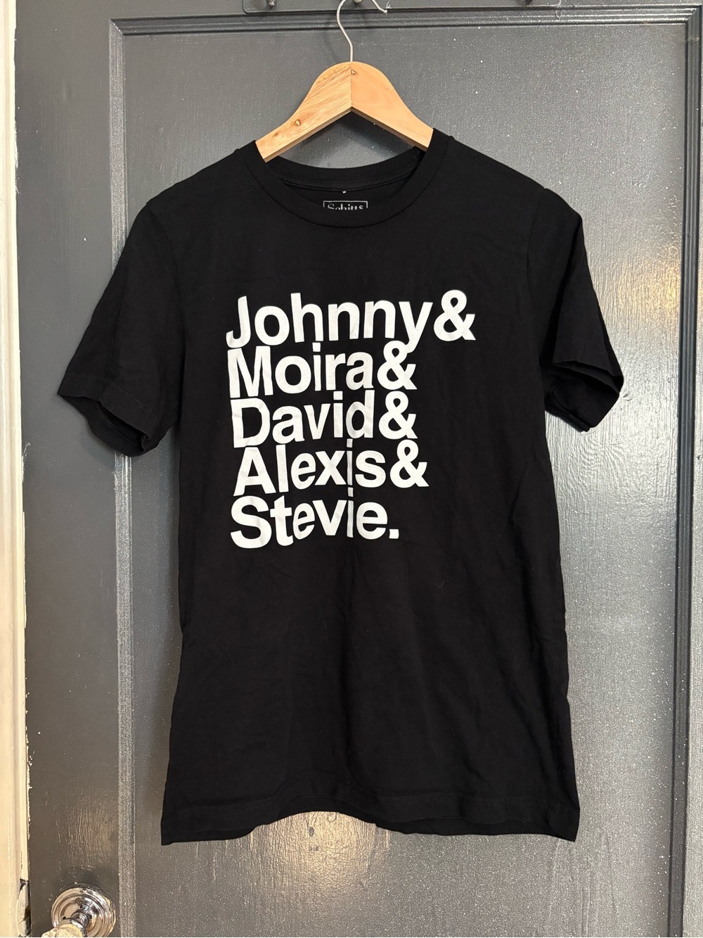 Black Graphic Crewneck Tee with White Character Text